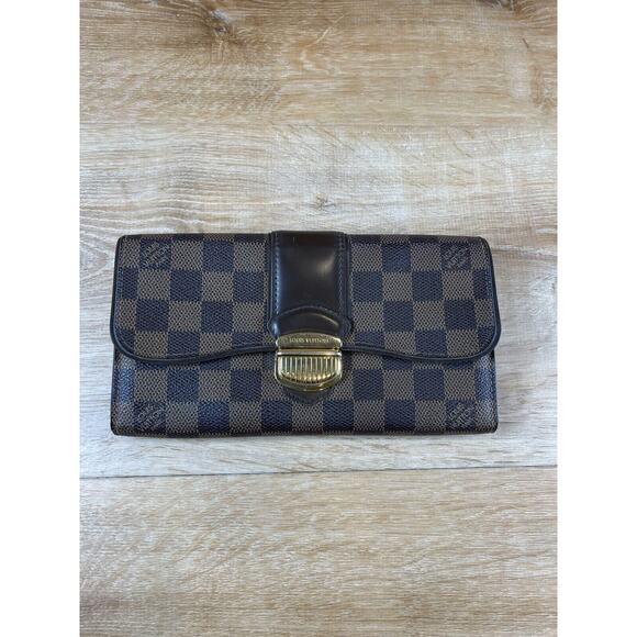 Authenticated Louis Vuitton Damier Ebene Sistina Long Wallet As Is - Picture 1 of 16